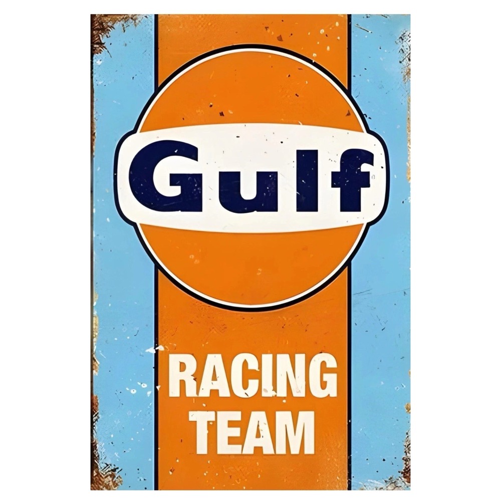 Brand New Vintage Gulf Racing 8x12 Sign Weatherproof Aluminum Garage Man Cave